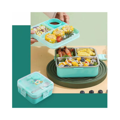 Cute-Square-Lunch-Box-Stainless-Steel-green-3